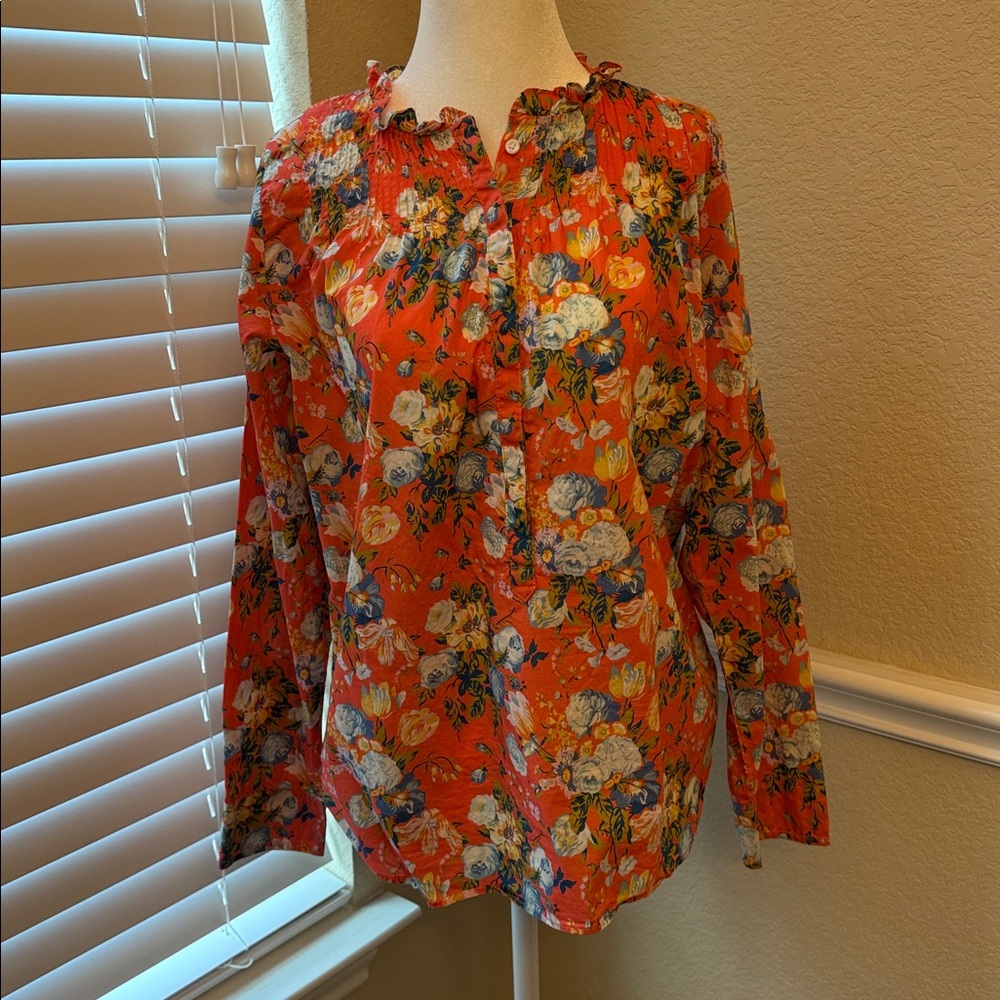 J. Crew Floral Coral Liberty Print Long-Sleeve Blouse - size 4